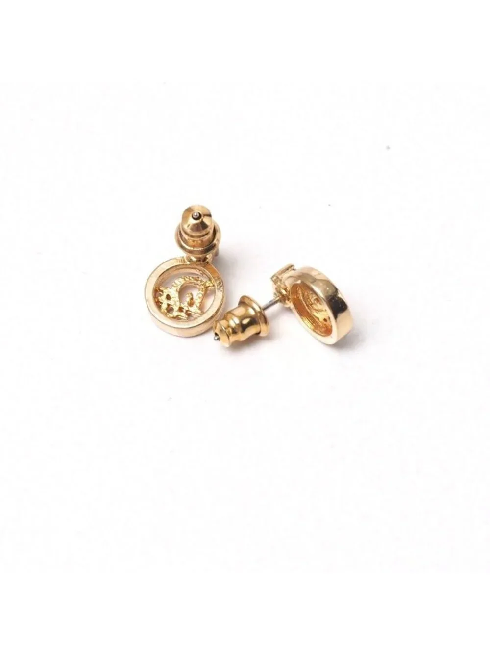 Dior Vintage Earrings Rhinestone Logo Gold